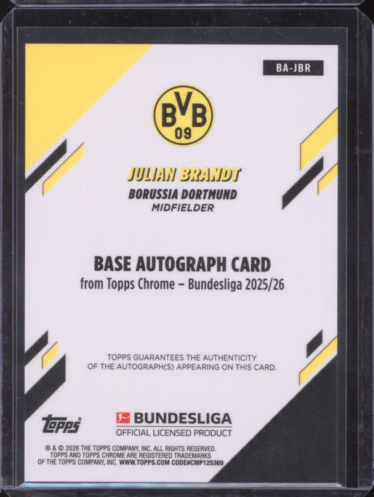2025-26 Topps Chrome Bundesliga BA-JBR Julian Brandt Toppsfractor Auto 14/52