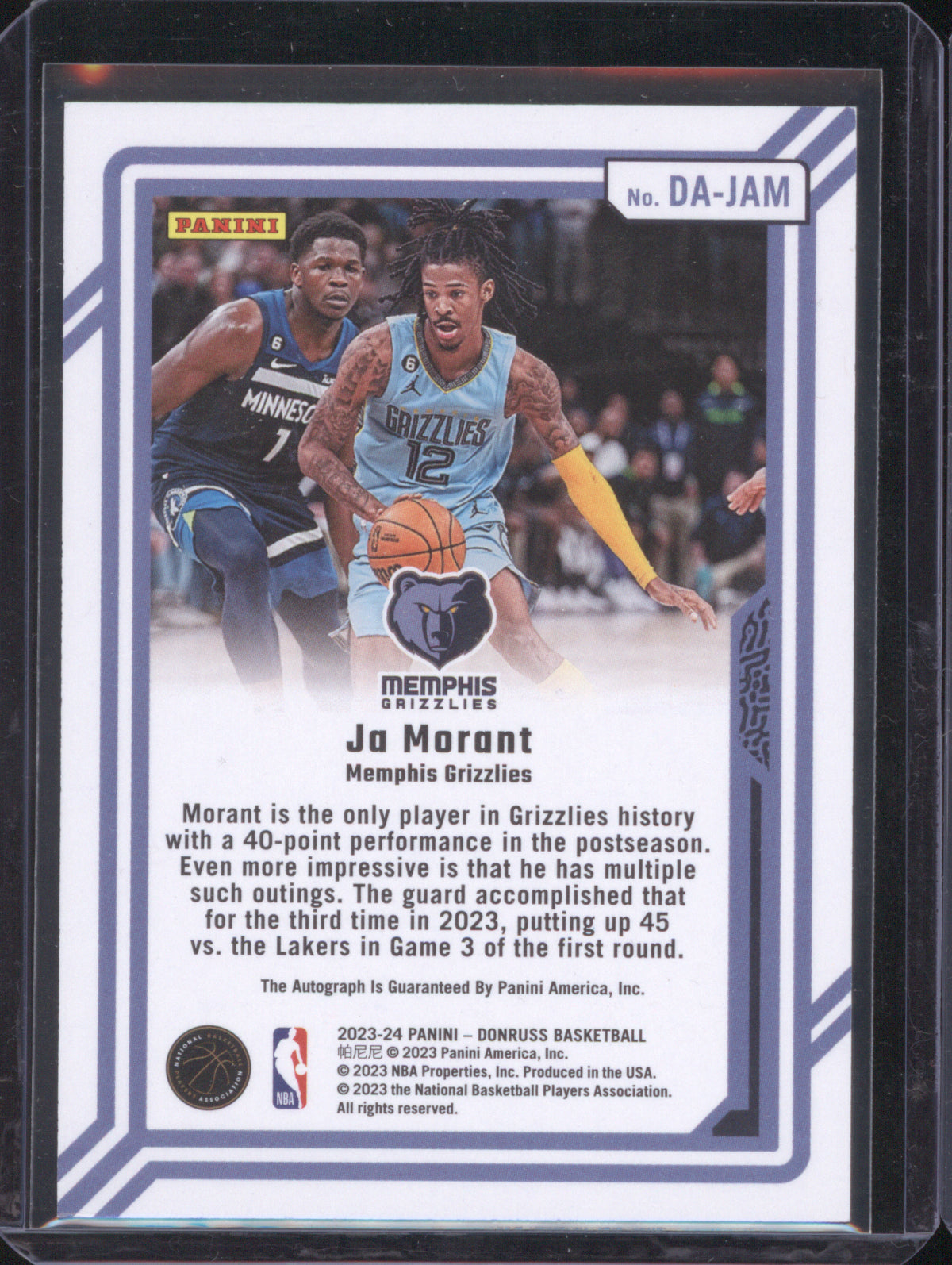Ja Morant 2023 Panini Donruss DA-JAM Dominators Red and Gold Laser Auto
