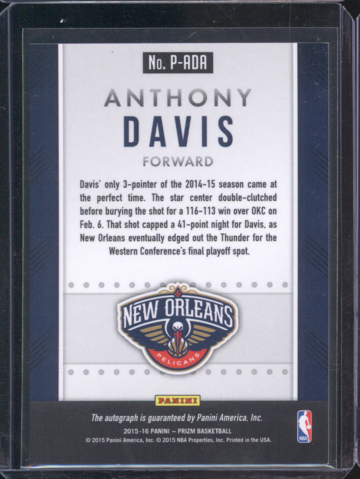 Anthony Davis 2015-16 Panini Prizm P-ADA Auto