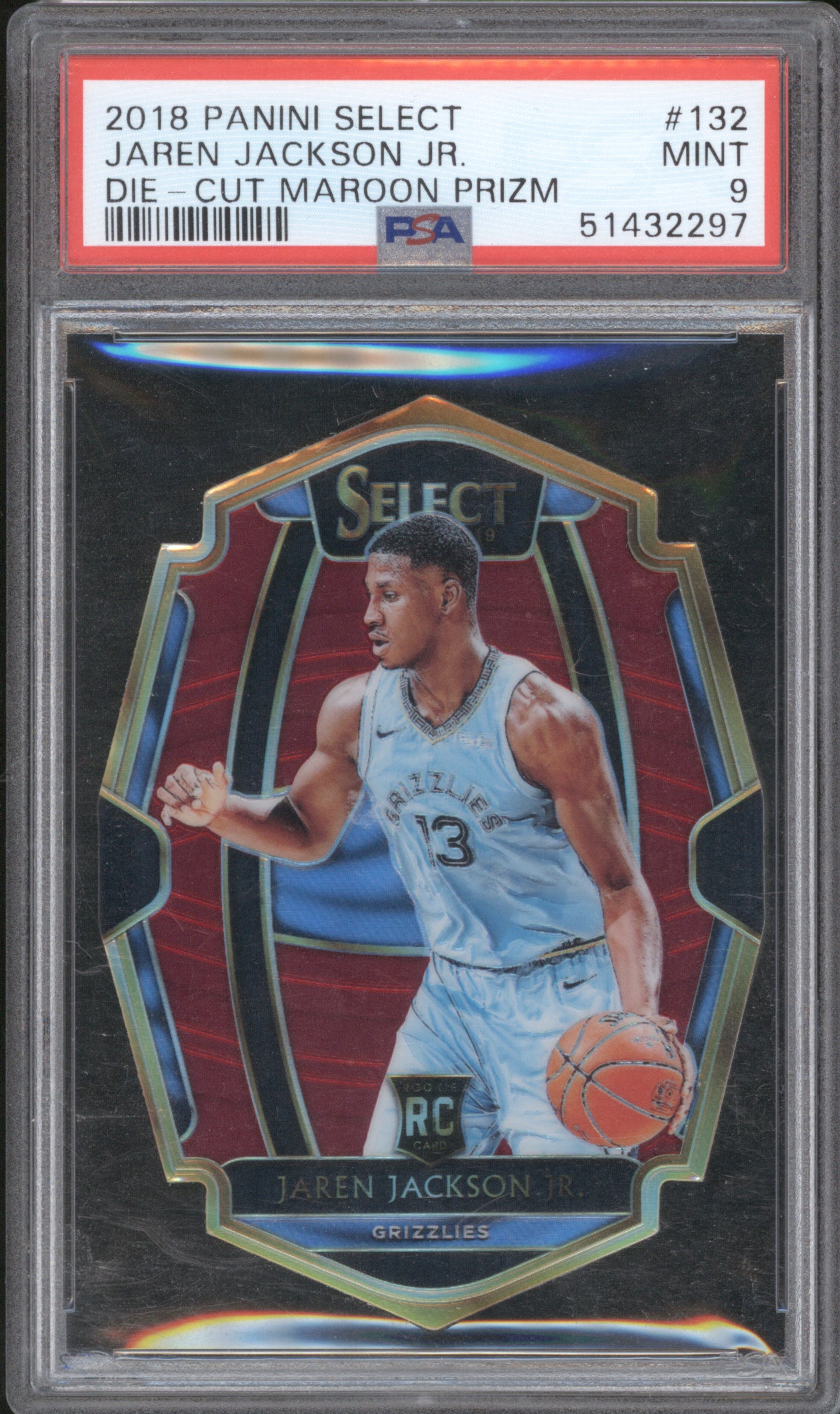 Jaren Jackson Jr. 2018 Panini Select #132 PSA 9 Die-Cut Maroon Prizm