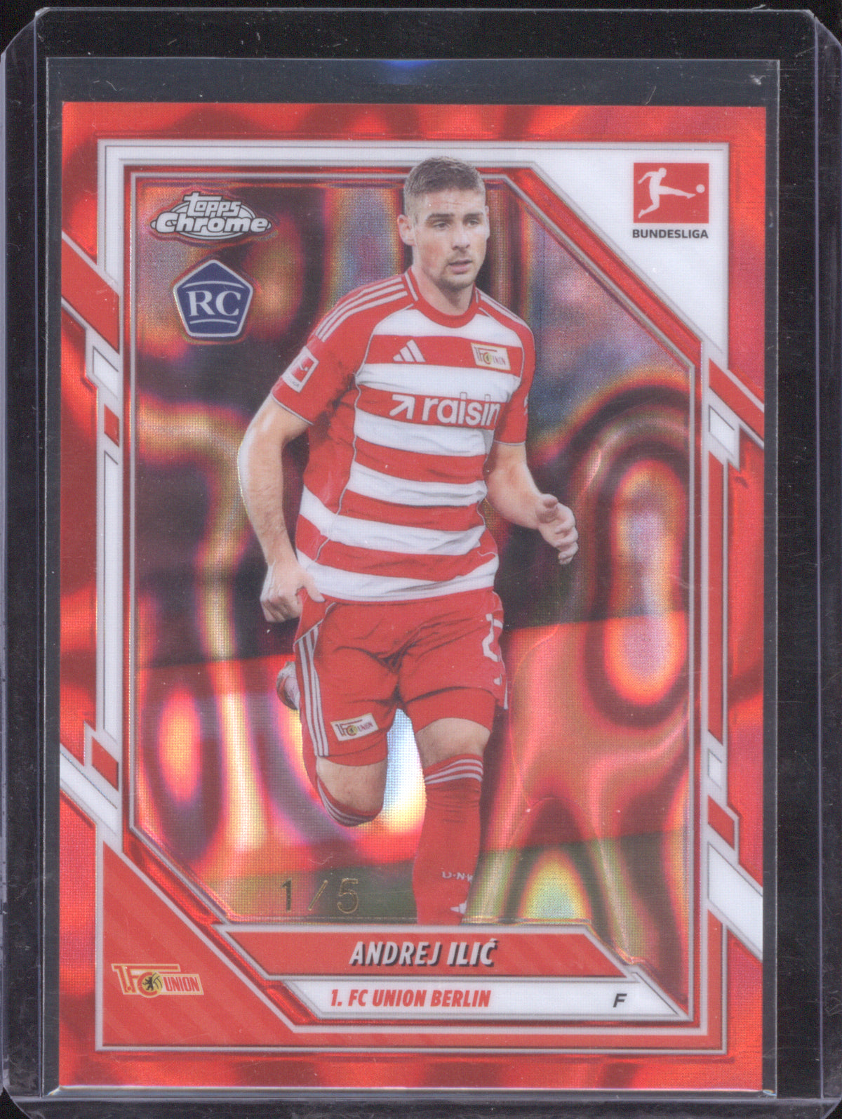 2025-26 Topps Chrome Bundesliga 10 Andrej Ilic Red RayWave Refractor 1/5 RC
