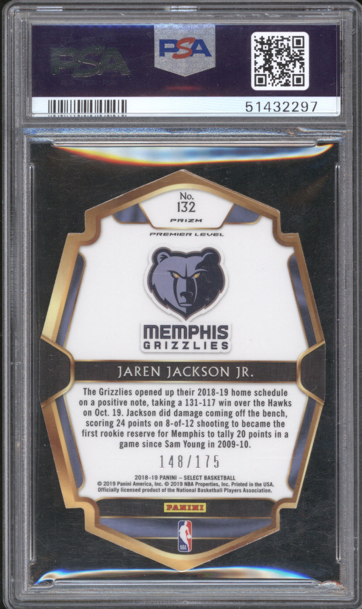 Jaren Jackson Jr. 2018 Panini Select #132 PSA 9 Die-Cut Maroon Prizm