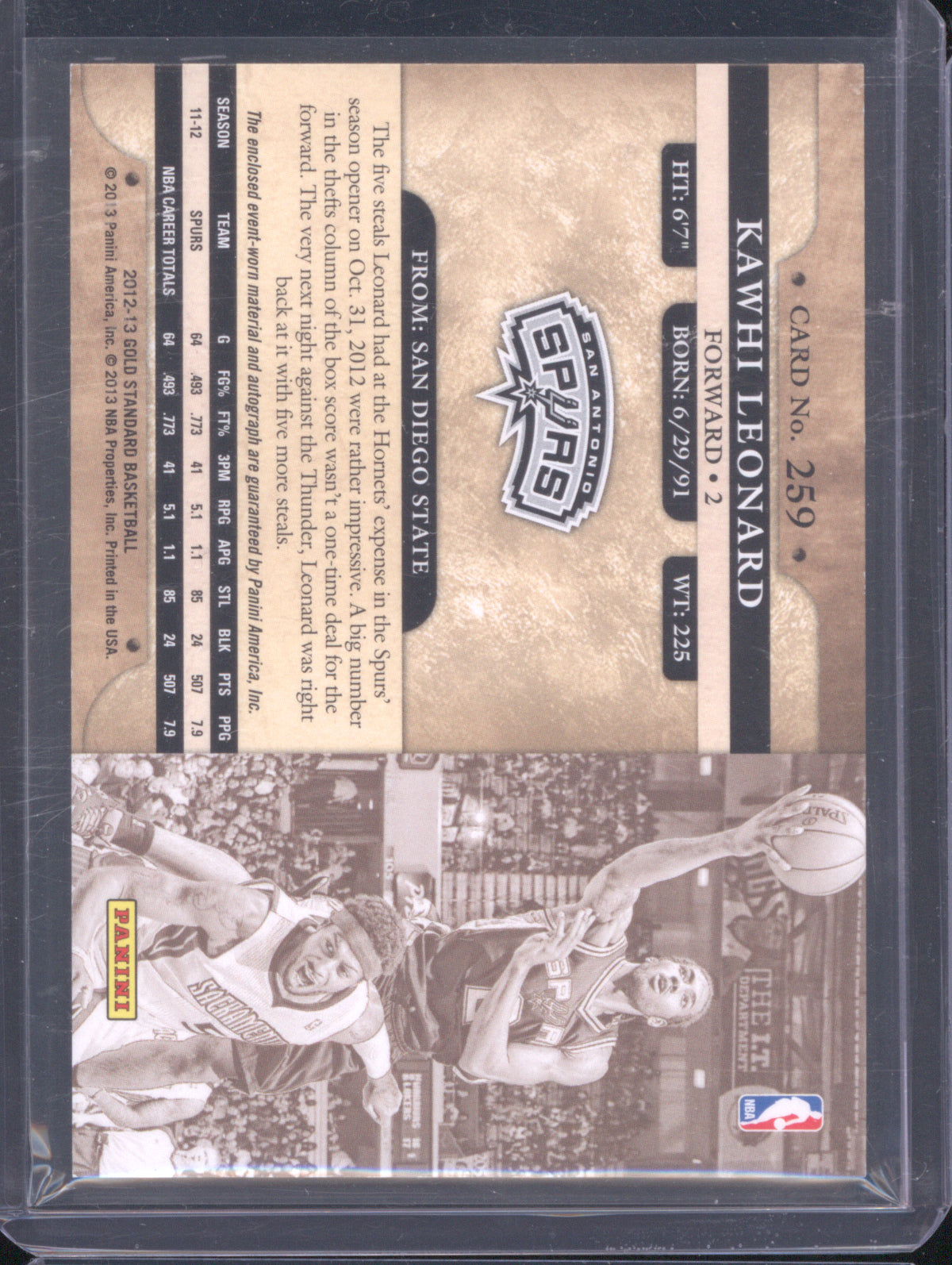 Kawhi Leonard 2012-13 Panini Gold Standard 259 Rookie Patch Auto RC