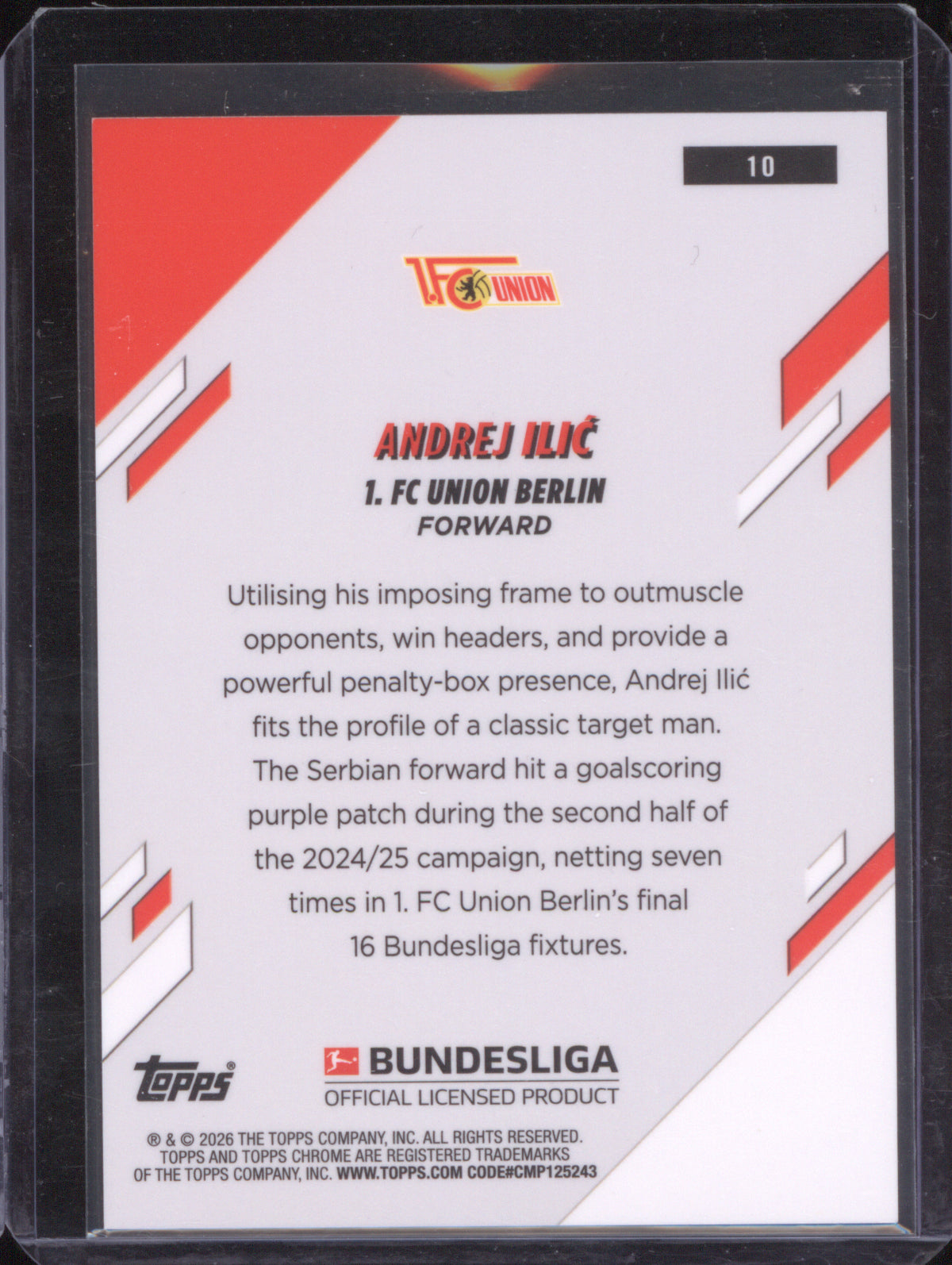 2025-26 Topps Chrome Bundesliga 10 Andrej Ilic Red RayWave Refractor 1/5 RC