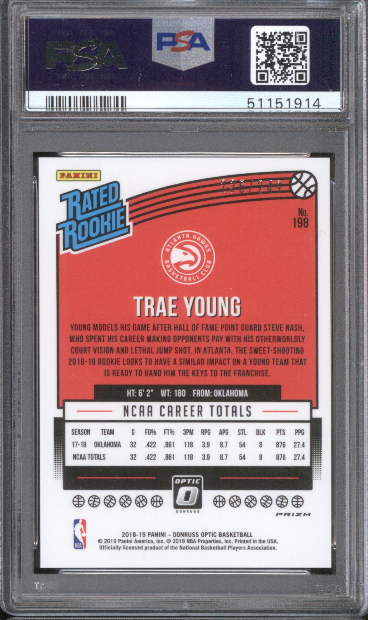 Trae Young 2018 Panini Donruss Optic #198 Rated Rookie PSA 9 Premium Box Set