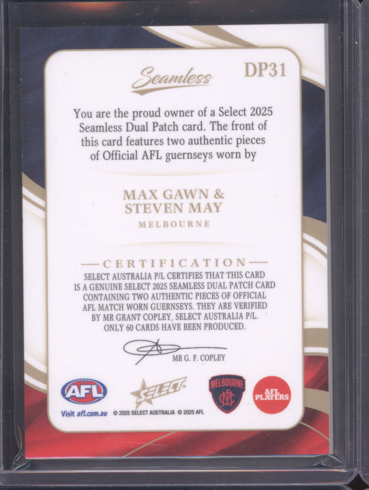 2025 AFL Select Seamless Dual Patch Max Gawn, Steven May Melbourne 31/60