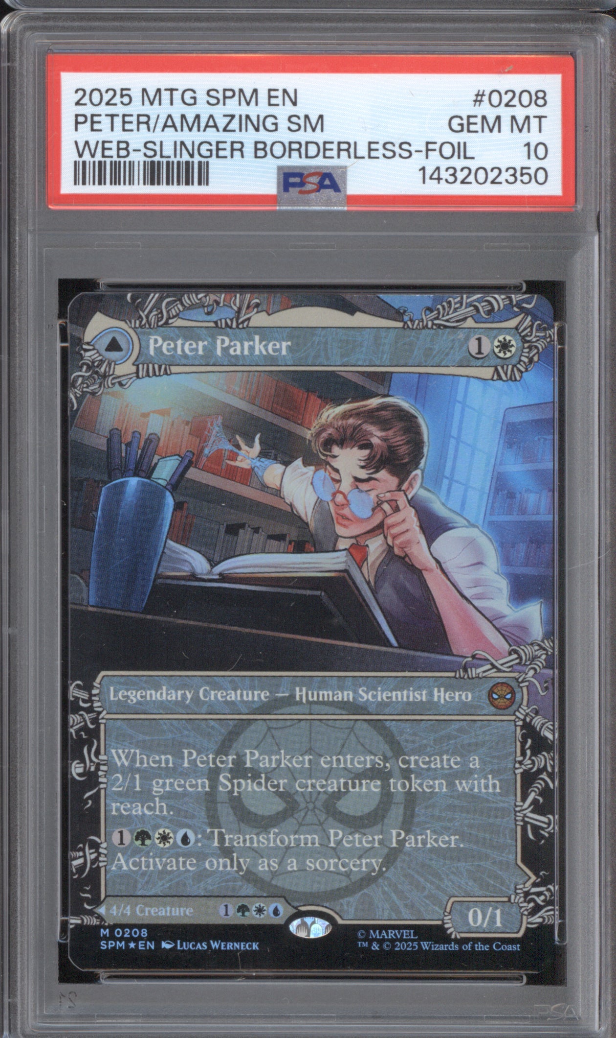 Peter Parker 2025 MTG Marvel's Spider-Man 0208 Borderless-Foil PSA 10
