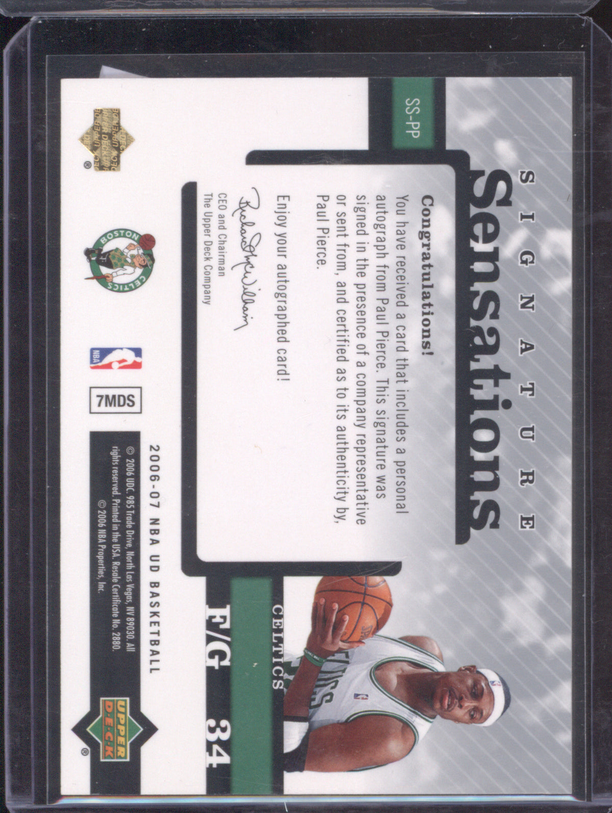 Paul Pierce 2006-07 Upper Deck SS-PP Signature Sensations Auto /25