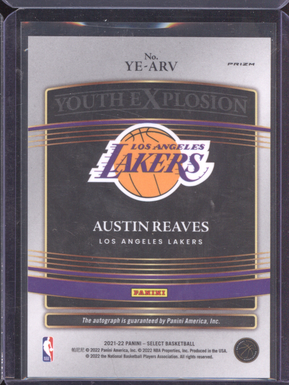 Austin Reaves 2021-22 Panini Select YE-ARV Youth Explosion Silver Prizm RC Auto