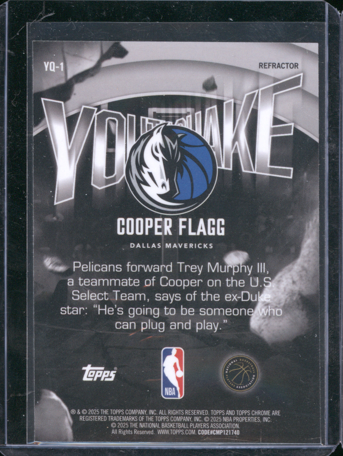 2025 Topps Chrome YQ-1 Cooper Flagg Youthquake Refractor RC