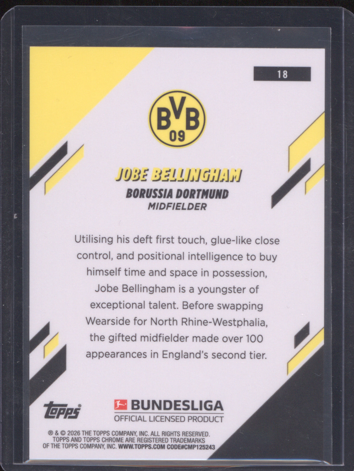 2025-26 Topps Chrome Bundesliga 18 Jobe Bellingham Purple Wave 03/75 RC