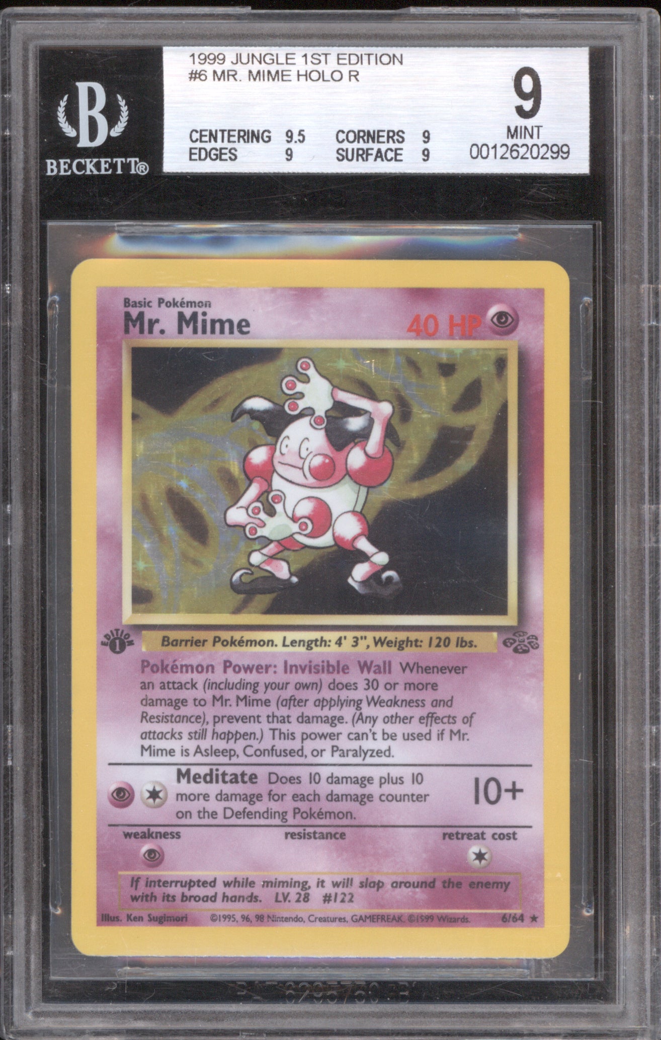 Mr. Mime 1st Edition 1999 Pokemon Jungle 6 Holo BGS 9