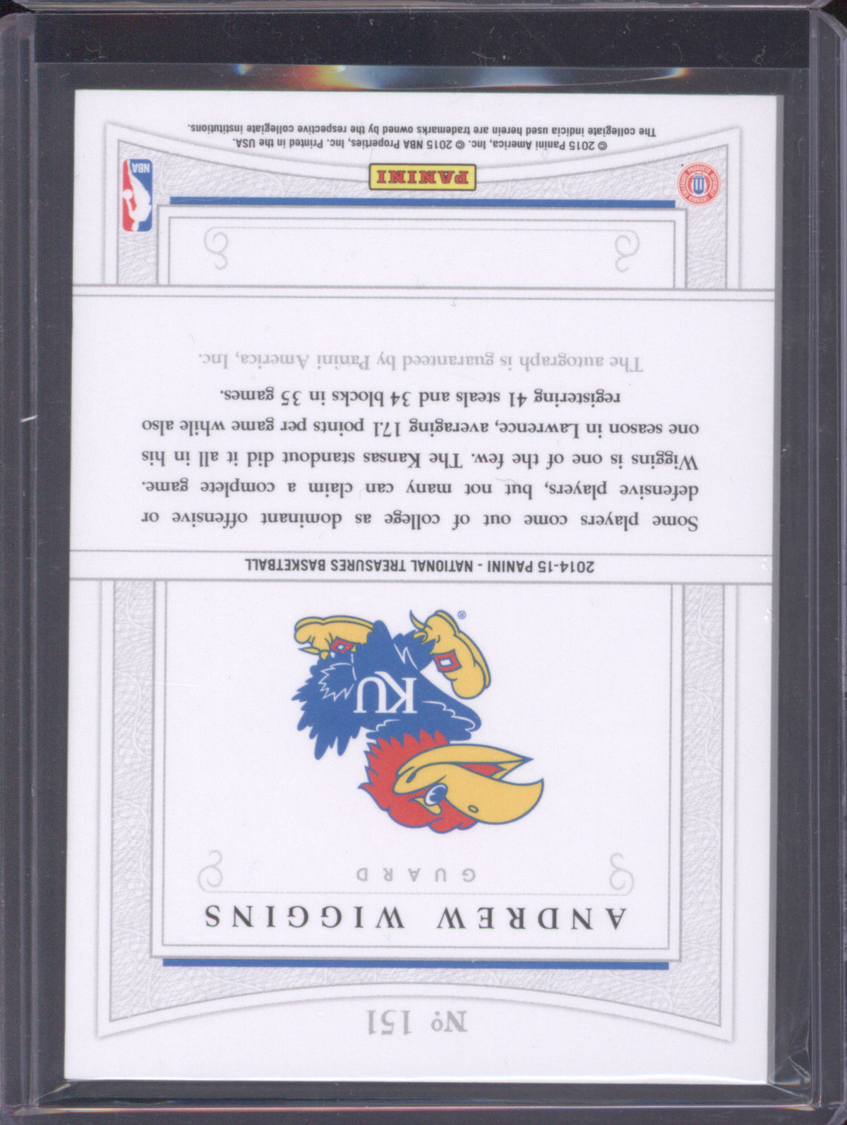 Andrew Wiggins 2015 Panini National Treasures Collegiate Rookie College Auto /99