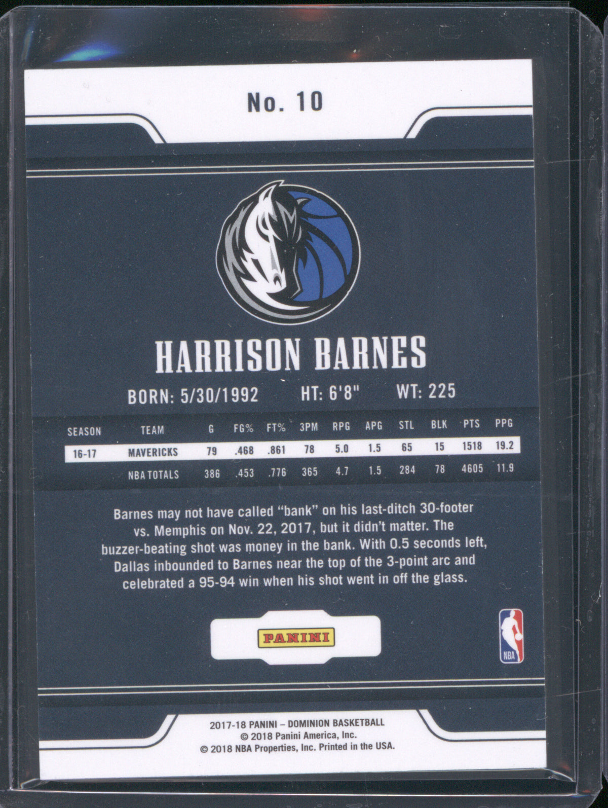 2017 Panini Dominion 10 Harrison Barnes Gold 17/25