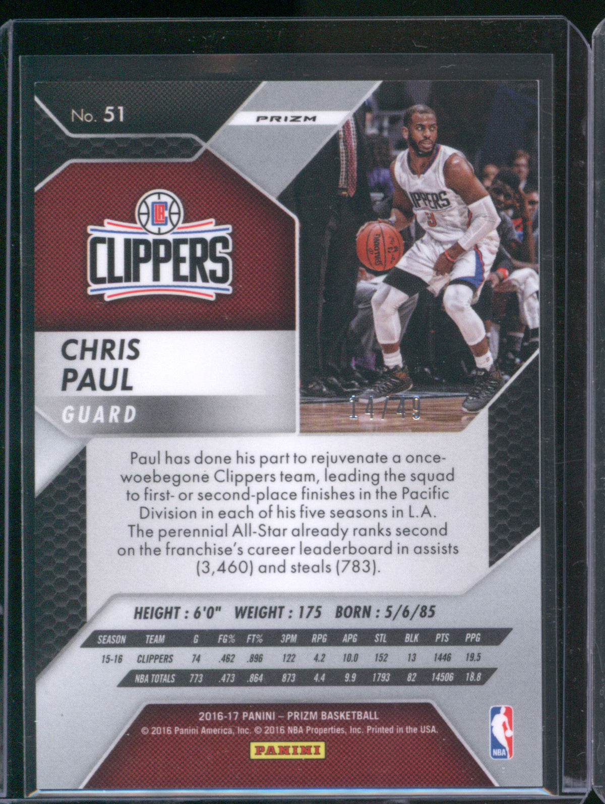 2016 Panini Prizm Chris Paul #51 Orange 14/49