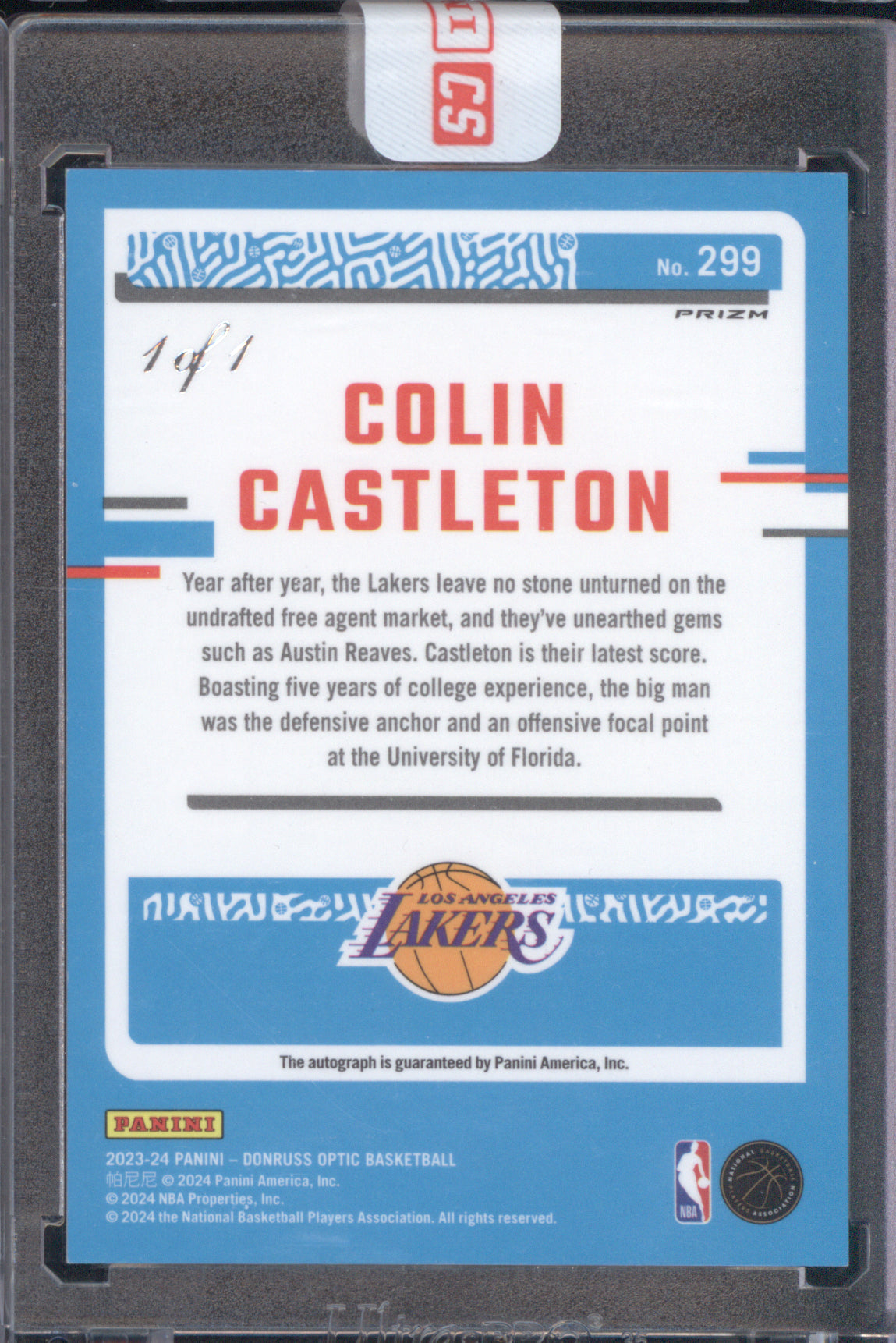 Colin Castleton 2023-24 Panini Donruss Optic 299 Nebula Rookie Auto RC 1/1