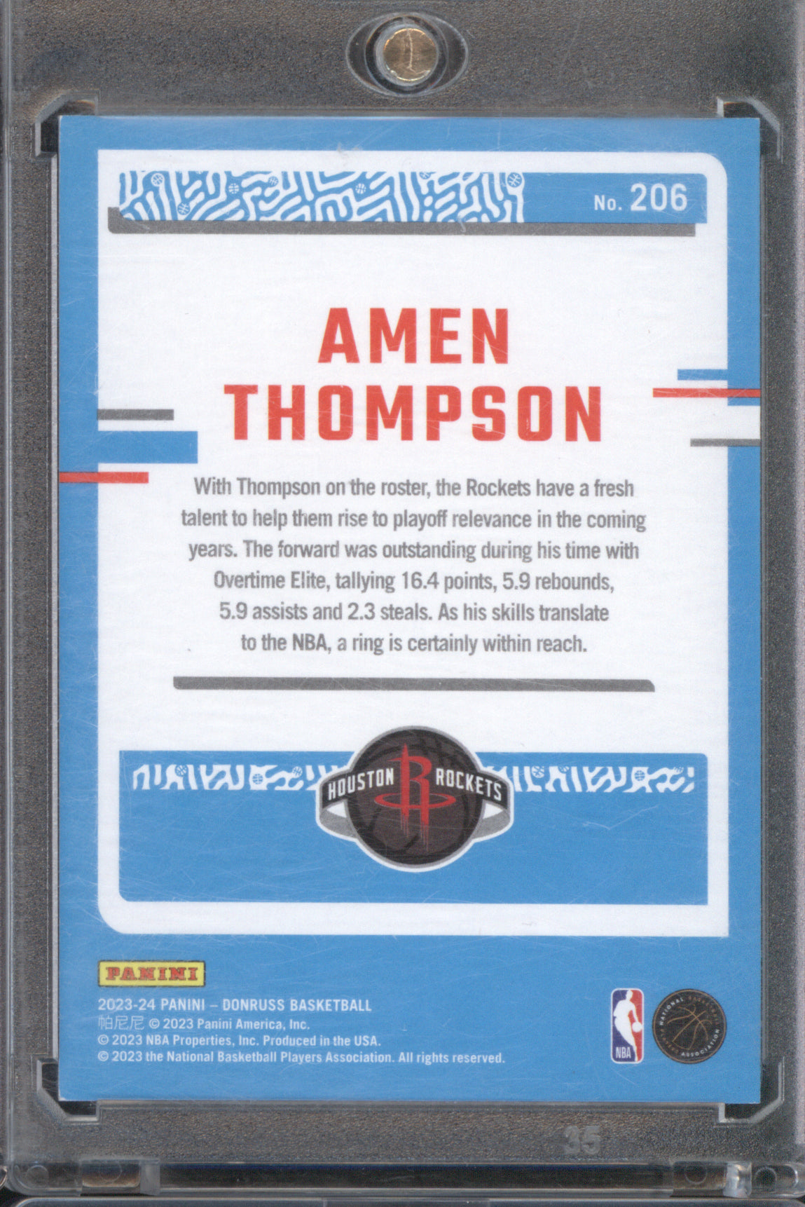 Amen Thompson 2023 Panini Donruss #206 Rated Rookie Pink Laser 13/50