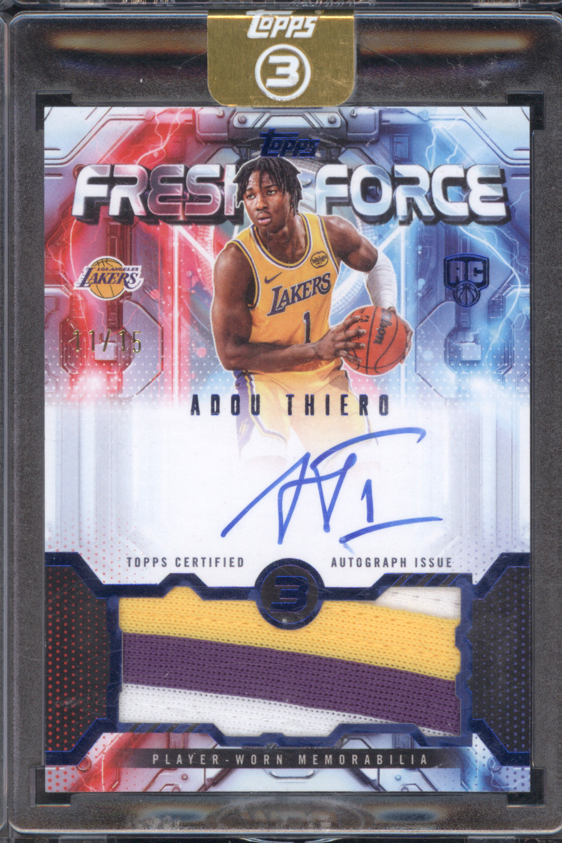 Adou Thiero 2025 Topps 3 FFR-AT Fresh Force Rookie Patch Auto RC /15