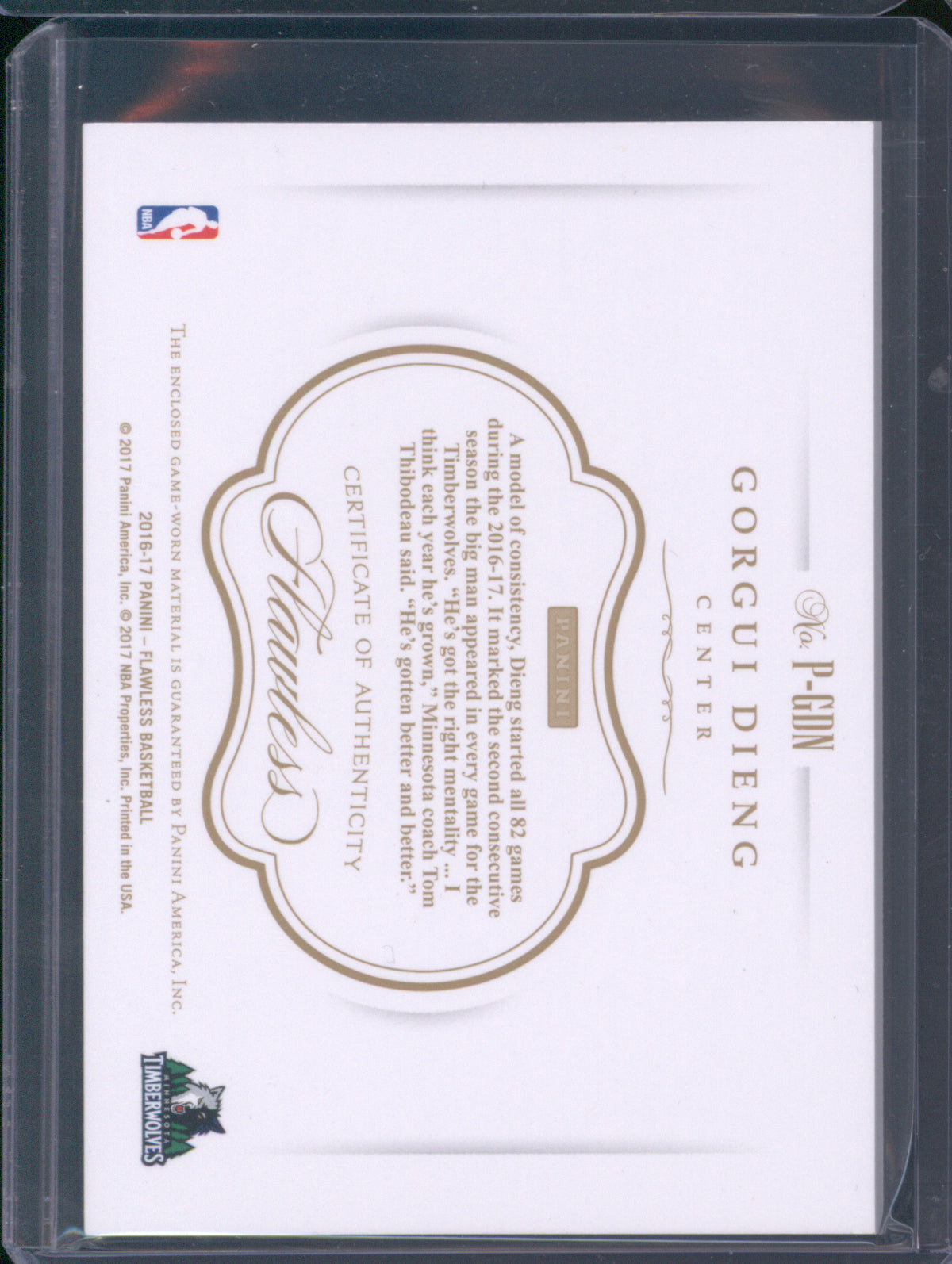 2016 Panini Flawless Basketball P-GDN Patch Gorgui Dieng 06/25