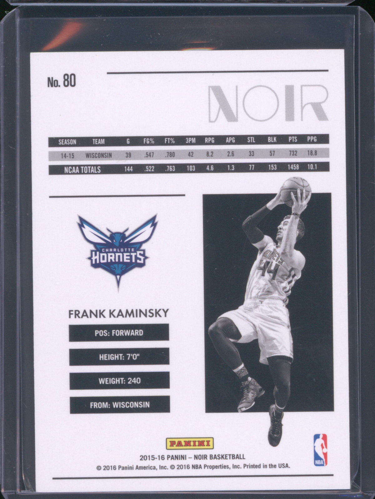 2015 Panini 80 Frank Kaminsky Black and White /99 RC