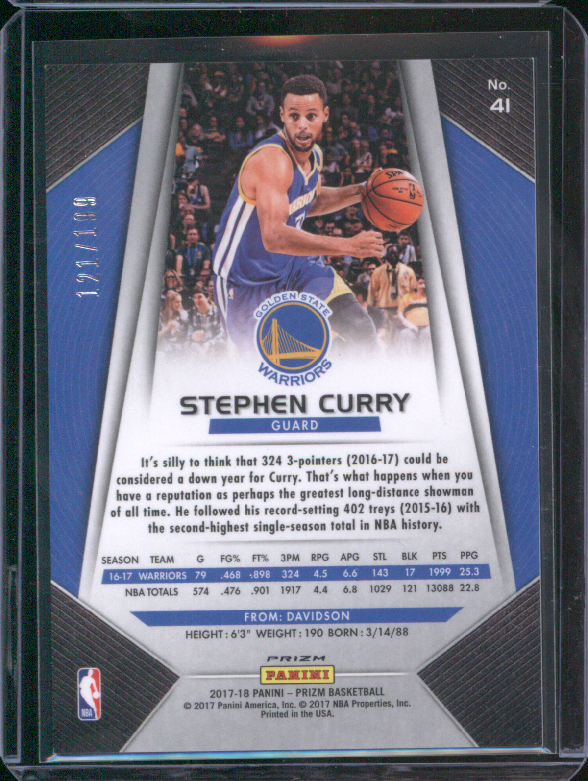 2017 Panini Prizm 41 Stephen Curry Blue 121/199