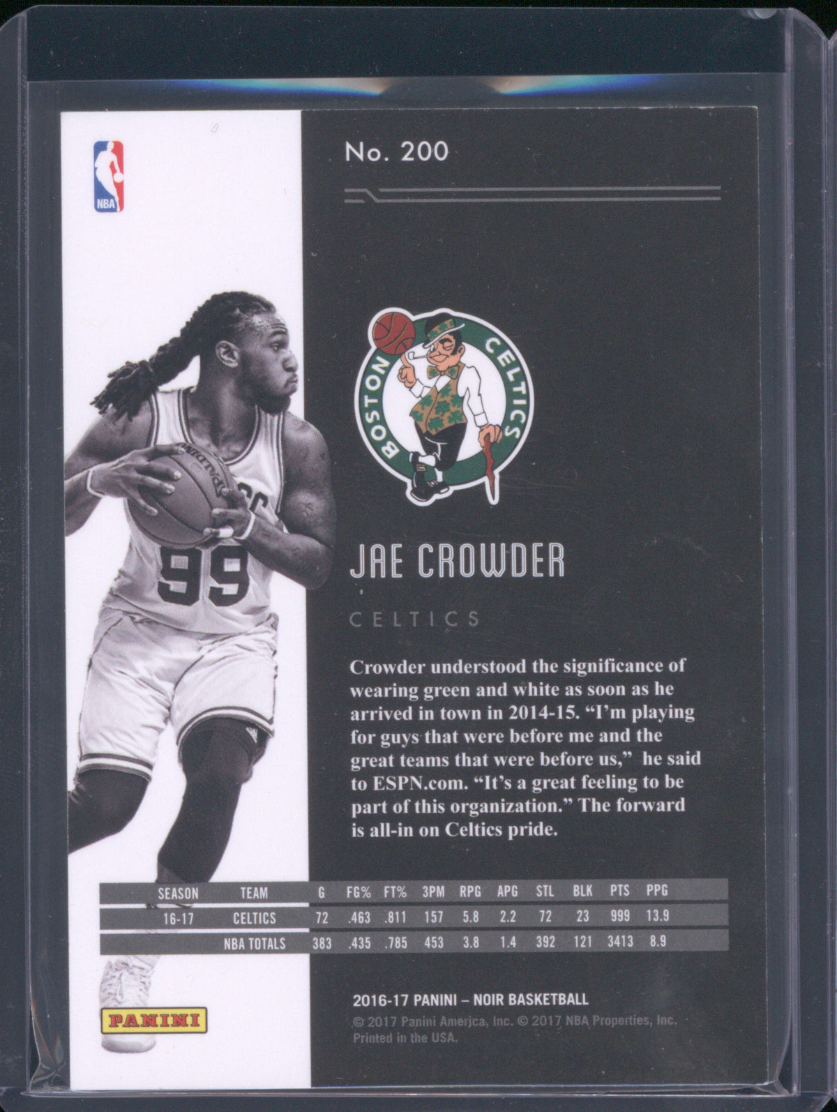 2016 Panini Noir 200 Jae Crowder Black and White 52/79