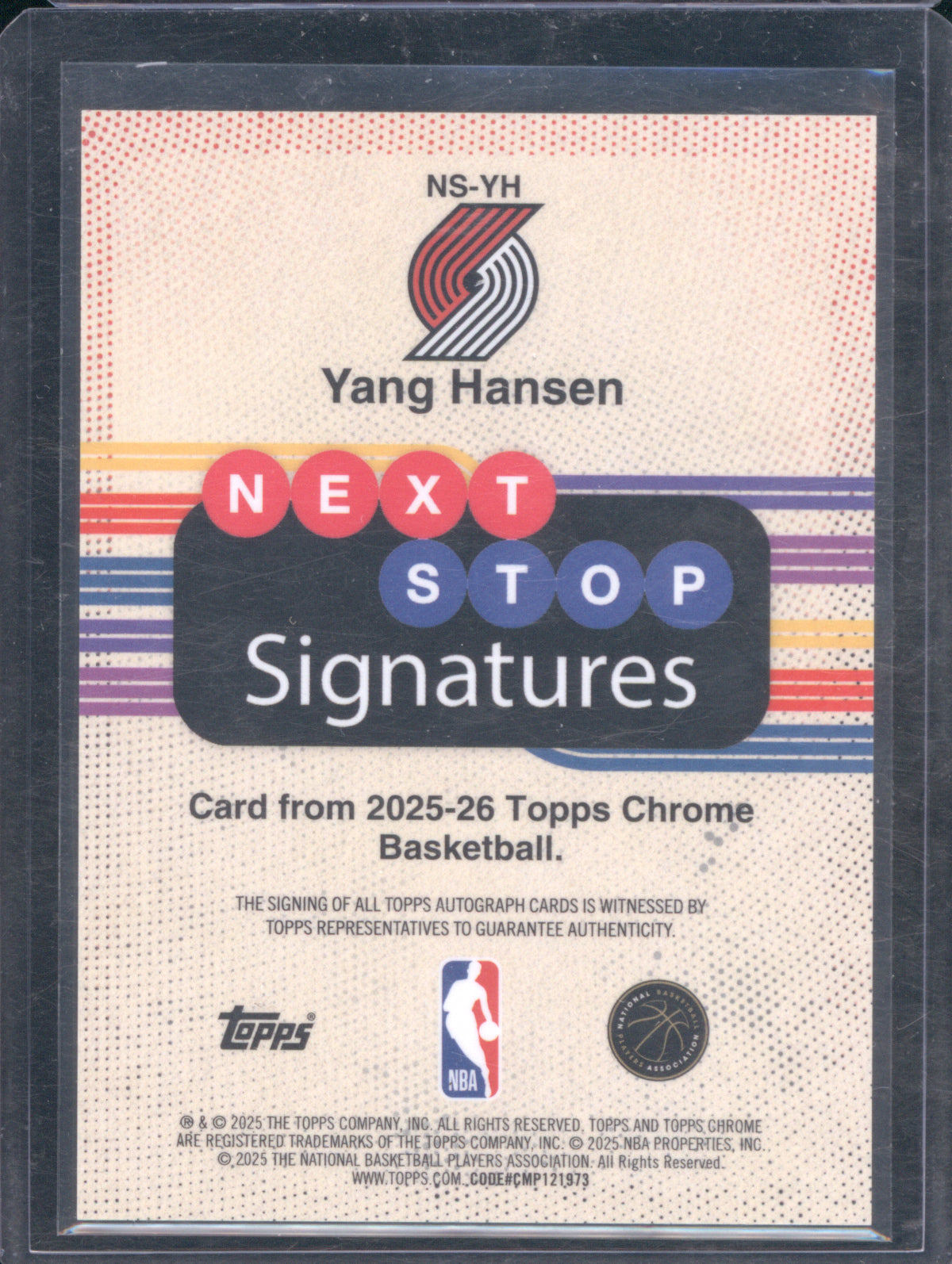 Yang Hansen 2025 Topps Chrome Next Stop Signatures Auto Geometric