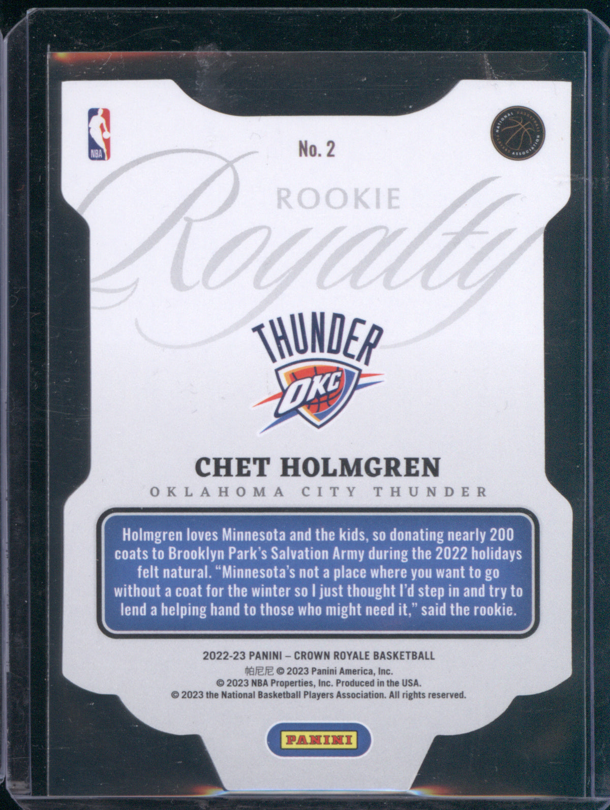 Chet Holmgren 2022 Panini Crown Royale #2 Rookie Royalty Asia Gold 5/8