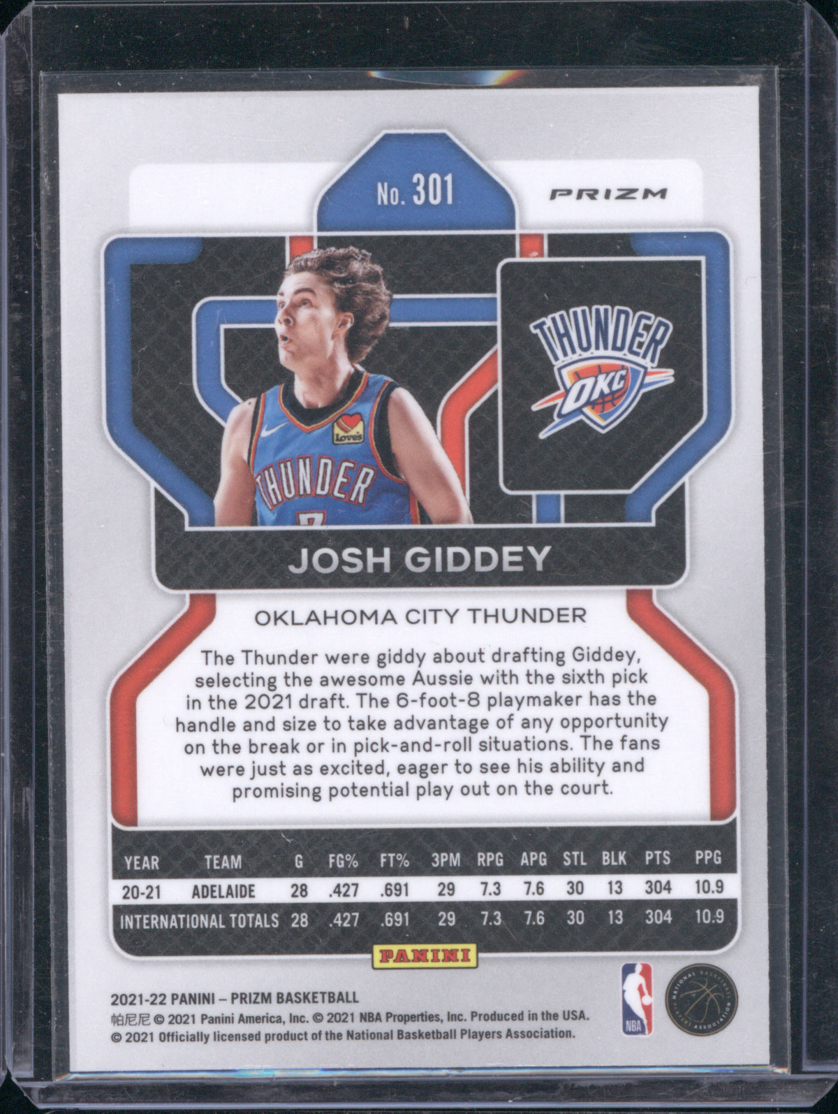 Josh Giddey 2021 Panini Prizm Silver RC