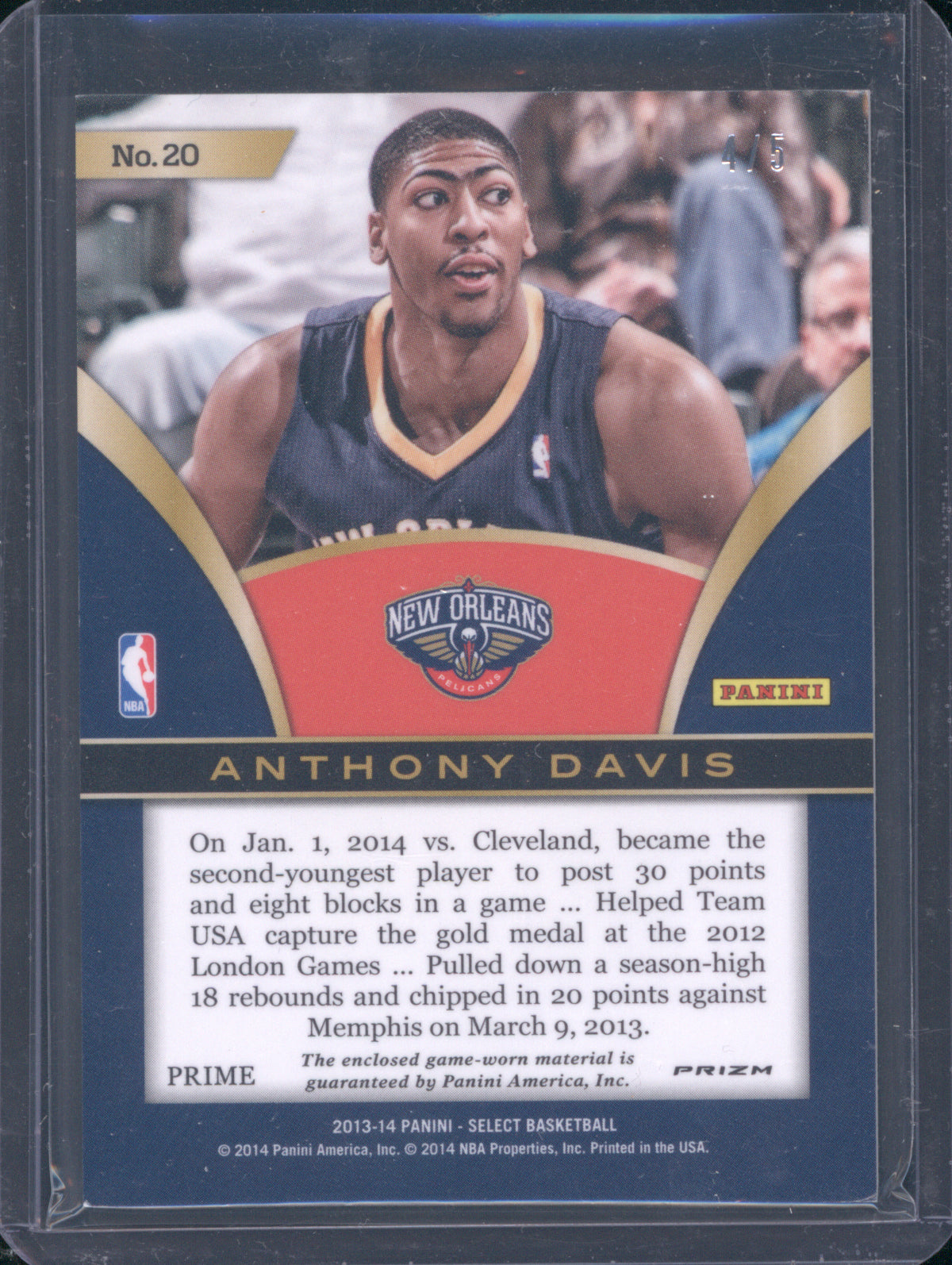 Anthony Davis 2013 Panini Select #71 Select Swatches Green 4/5