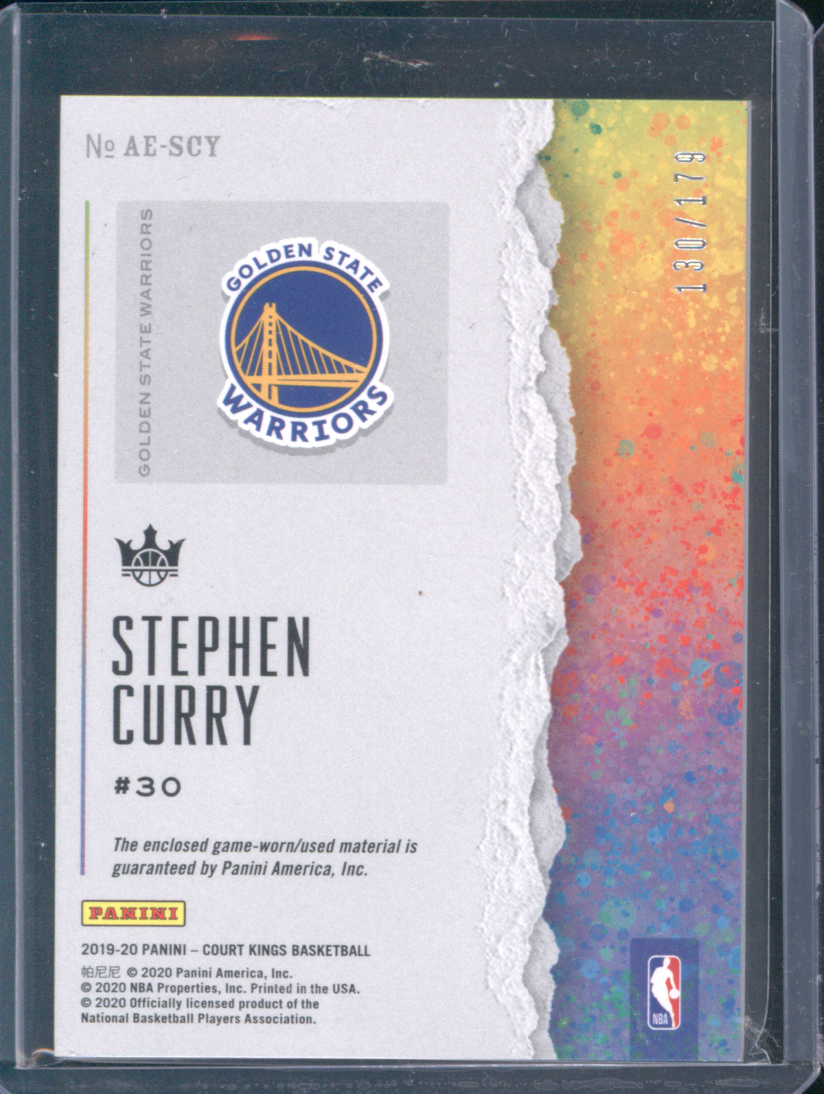 Stephen Curry 2019 Panini Court Kings Artistic Endeavors Patch 130/179