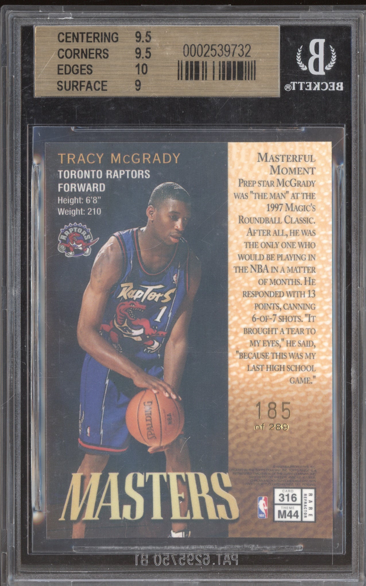 1997-98 Tracy McGrady 316 Finest Refractors /289 BGS 9.5