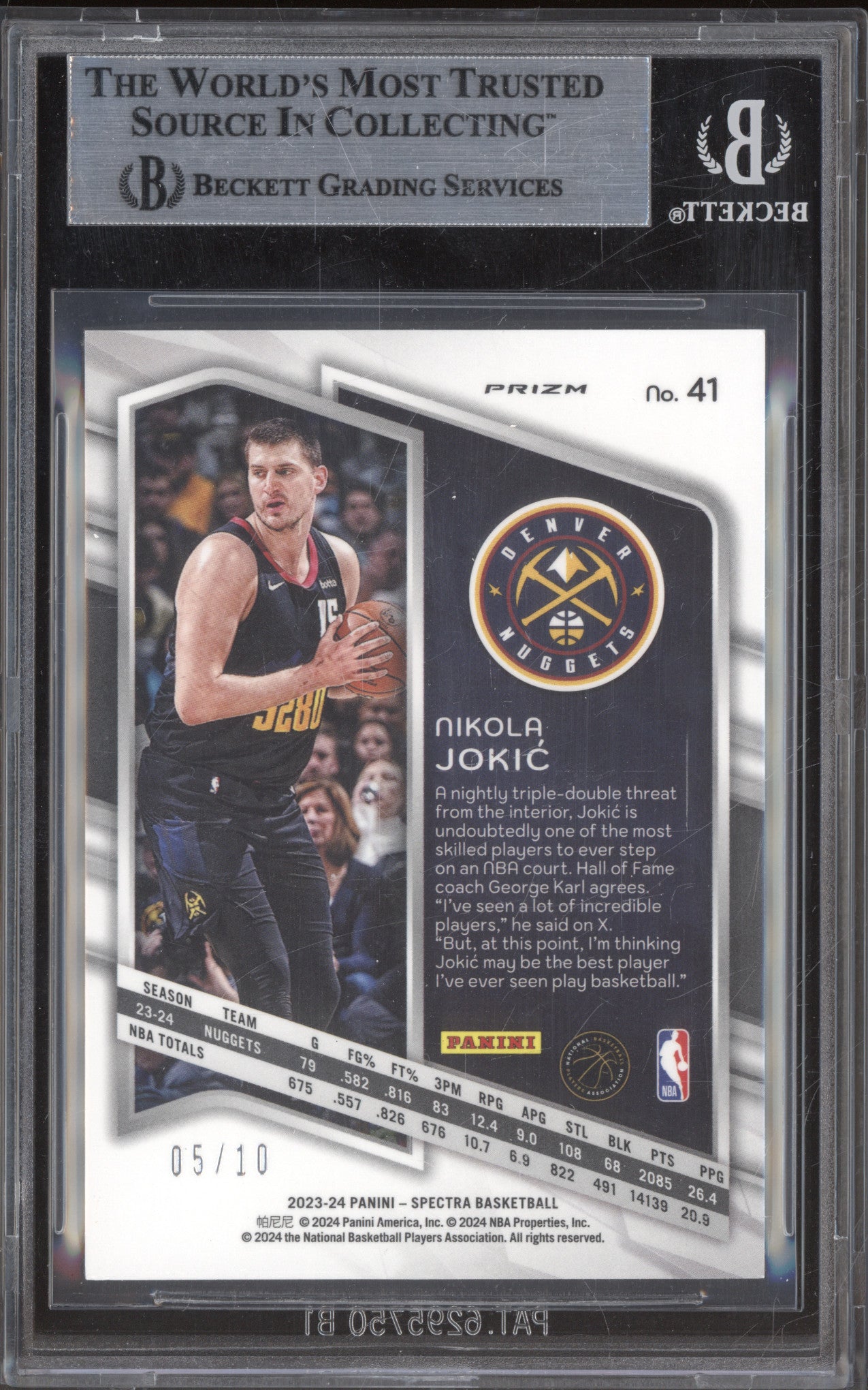 2023-24 Nikola Jokic Panini Spectra Gold International /10 BGS 9