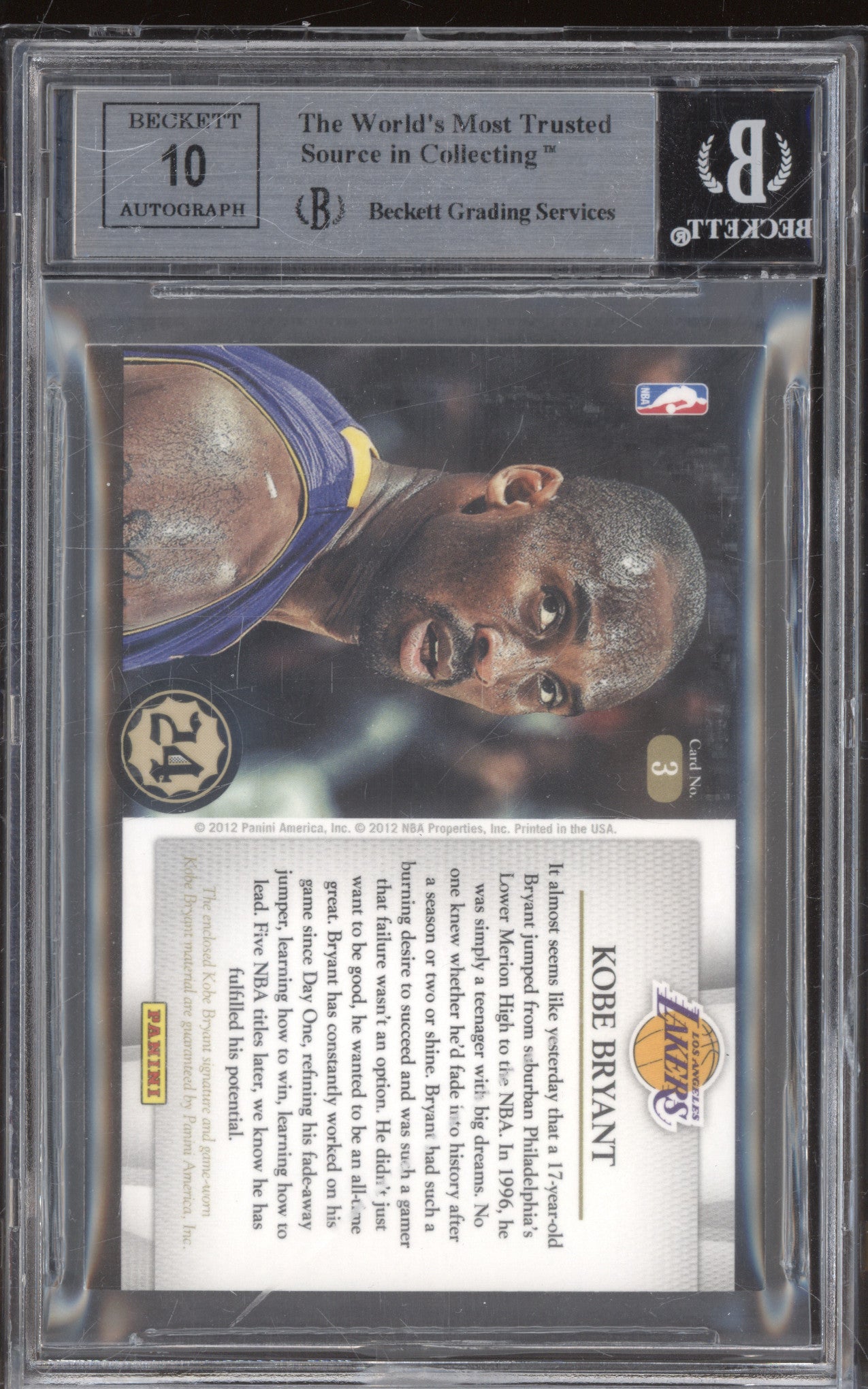 2012 Kobe Bryant Panini Anthology Memorabilia Auto Prime /8 BGS 8.5 Auto 10