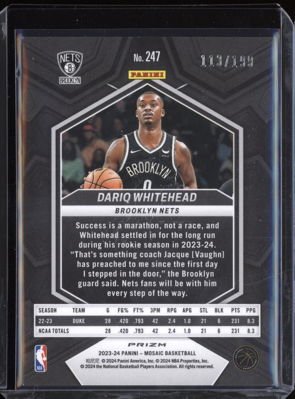 Dariq Whitehead 2023-24 Panini Mosaic 247 Blue RC 113/199