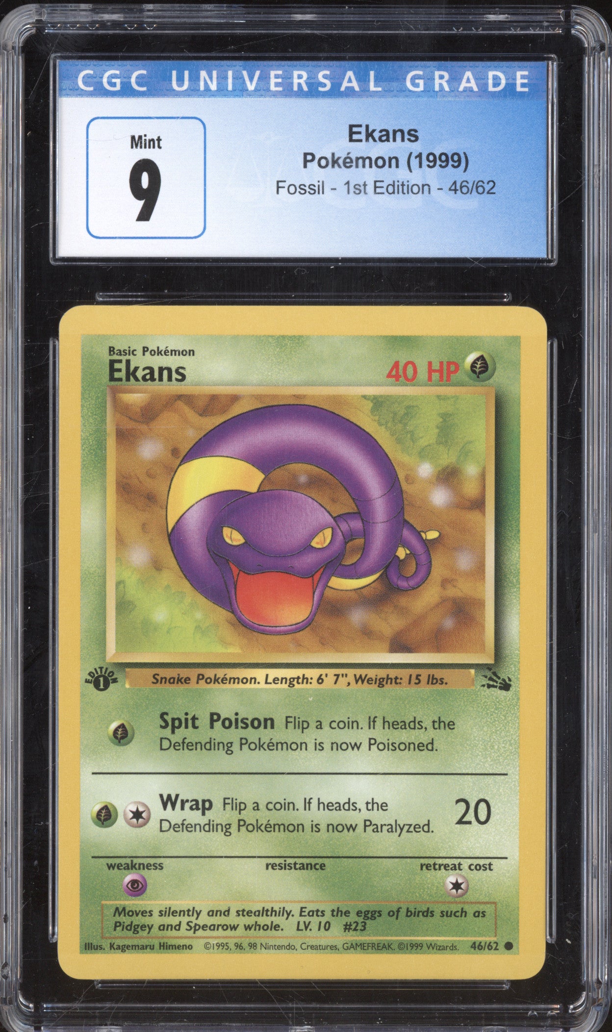 Ekans 1999 Pokemon Fossil 46/62 1st Edition CGC 9