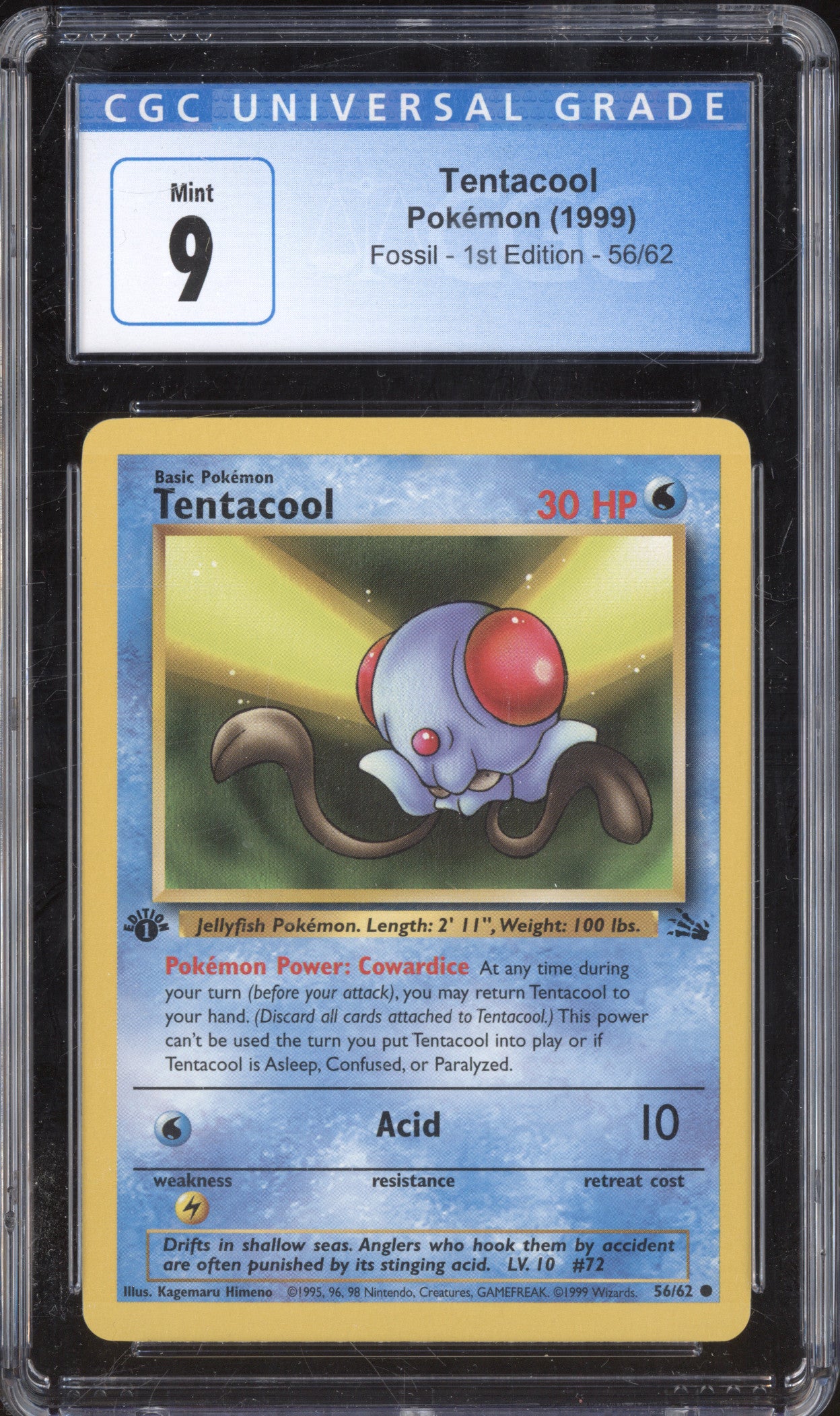 Tentacool 1999 Pokemon Fossil 56/62 1st Edition CGC 9