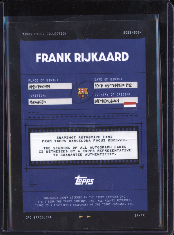 Frank Rijkaard 2023 Topps Focus FC Barcelona Team Set Snapshot Auto Orange 6/25