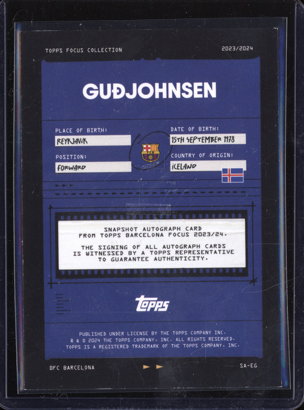 Eidur Gudjohnsen 2023 Topps Focus FC Barcelona Team Snapshot Auto Green 78/99