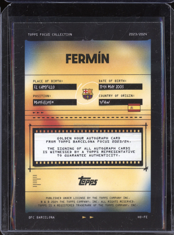 Fermin Lopez 2023-24 Topps Focus FC Barcelona Team Set Golden Hour Autographs