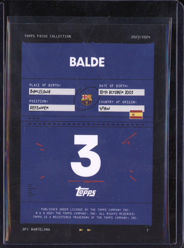 Alejandro Balde 2023-24 Topps Focus FC Barcelona Team Set 7 Gold 39/50