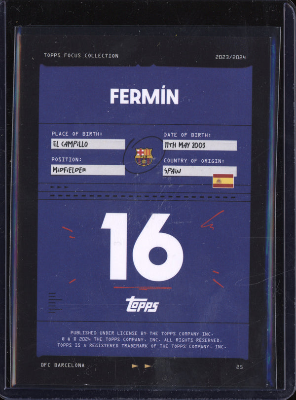 Fermin Lopez 2023-24 Topps Focus FC Barcelona Team Set 25 Blue 57/75