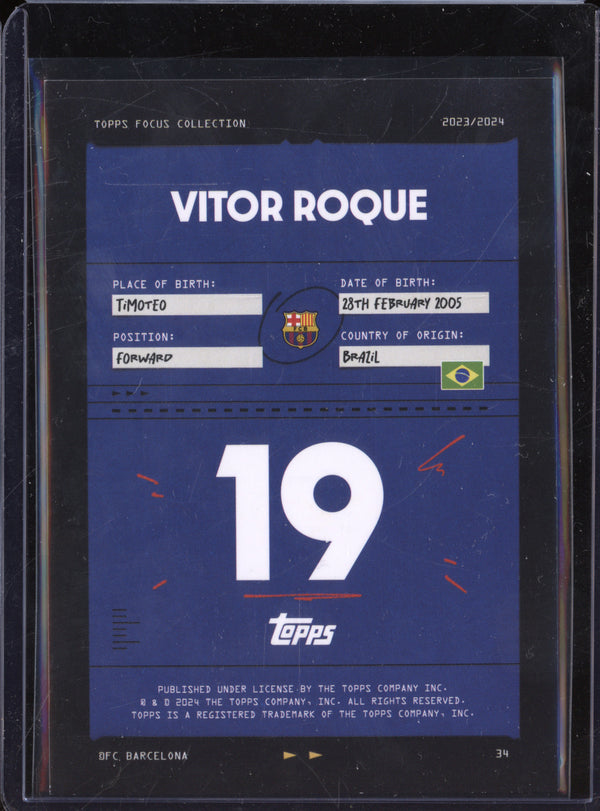 Vitor Roque 2023-24 Topps Focus FC Barcelona Team Set 34 Green 1/99