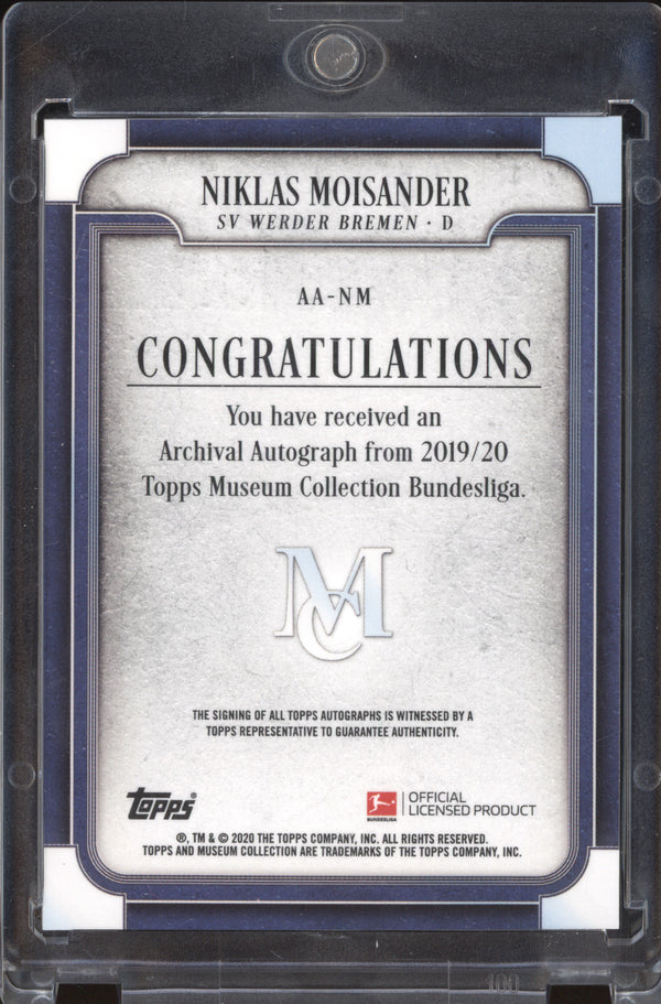 Niklas Moisander 2019-20 Topps Musuem Collection Bundesliga AA-NM Achival Autograph Sapphire 69/75