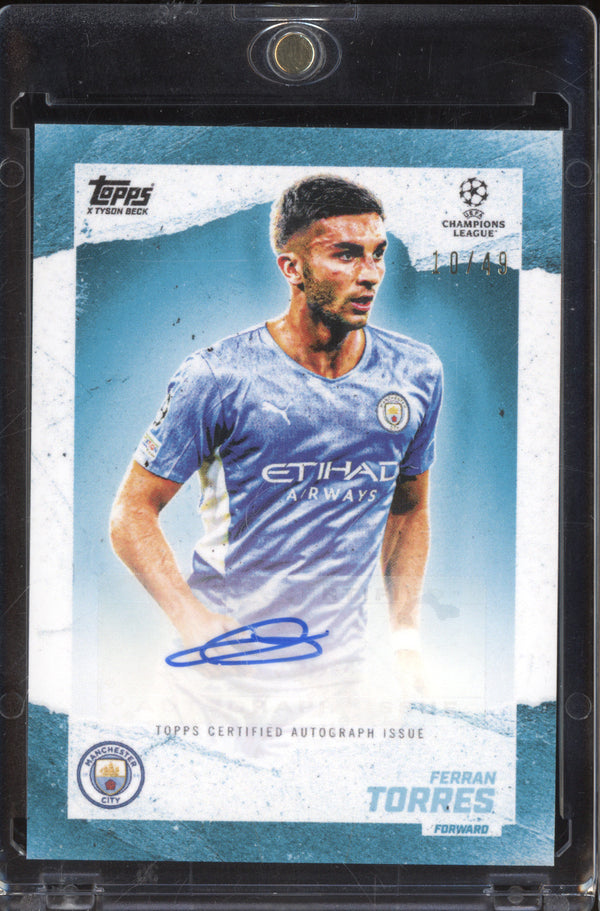 Ferran Torres 2021-22 Topps Gold x Tyson Beck UEFA Champions League Autographs Aqua 10/49