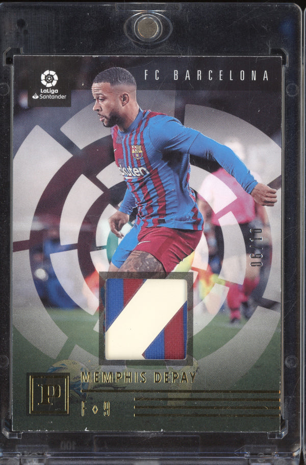 Memphis Depay 2021-22 Panini Chronicles 27 La Liga Memorabilia Gold 6/10