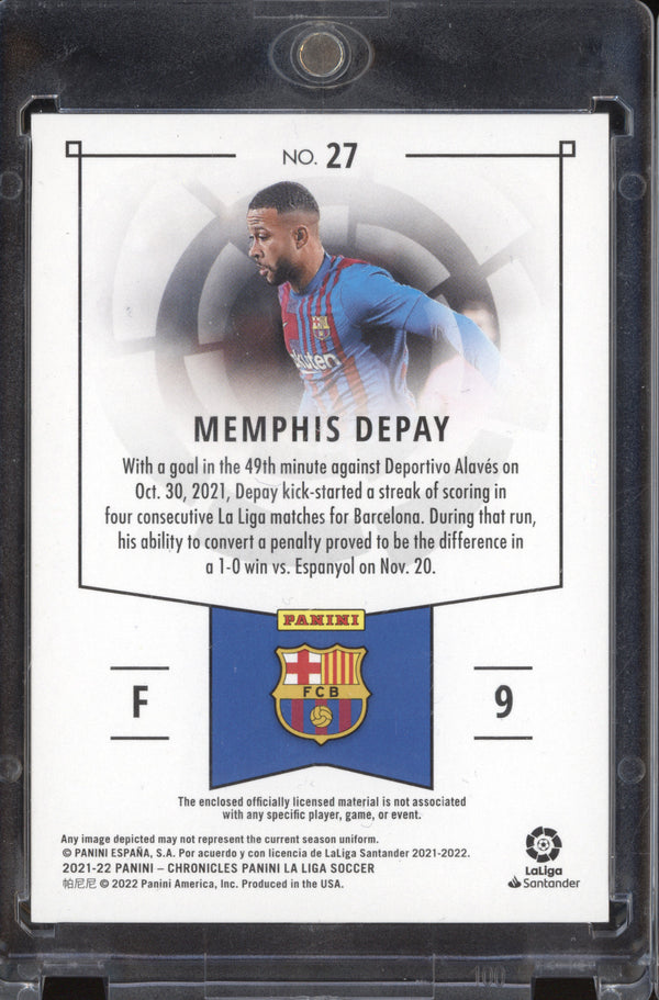 Memphis Depay 2021-22 Panini Chronicles 27 La Liga Memorabilia Gold 6/10