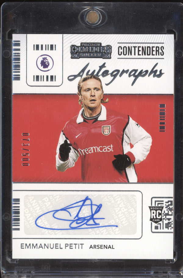 Emmanuel Petit 2021-22 Panini Chronicles CA-EP Contenders Autographs Premier League RC 73/500