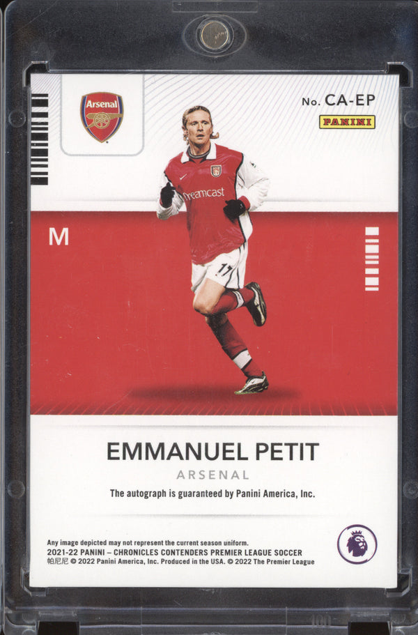 Emmanuel Petit 2021-22 Panini Chronicles CA-EP Contenders Autographs Premier League RC 73/500