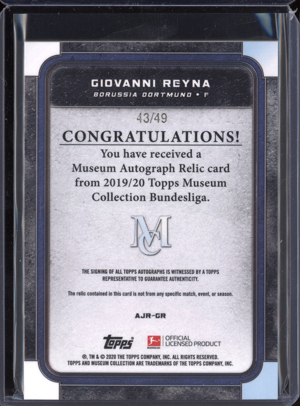 Giovanni Reyna 2019-20 Topps Museum Collection Bundesliga AJR-GR Museum Autograph Relic 43/49